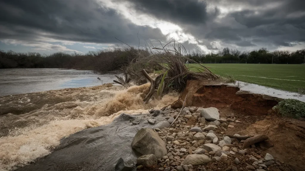 riverbank collapse iford playing fields